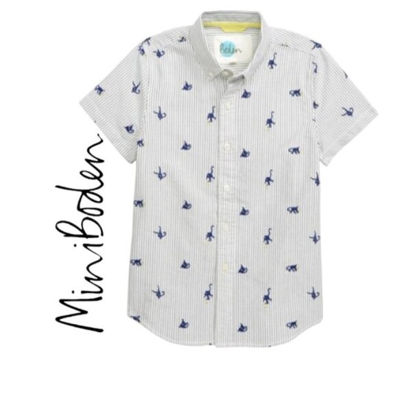Mini Boden Boys Button Down with Pinstripes and Monkeys Size 6-7 - Picture 1 of 4